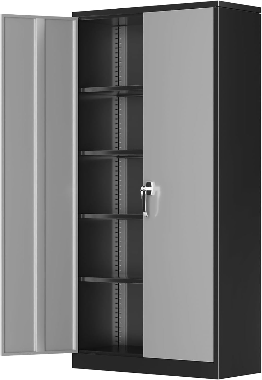 Greenvelly Metal Storage Cabinet with Lock, 72” Black Garage Storage Cabinet with Doors and Shelves, Tall Lockable File &Tool Cabinet for Home Office, Metal Classroom Cabinet Basement