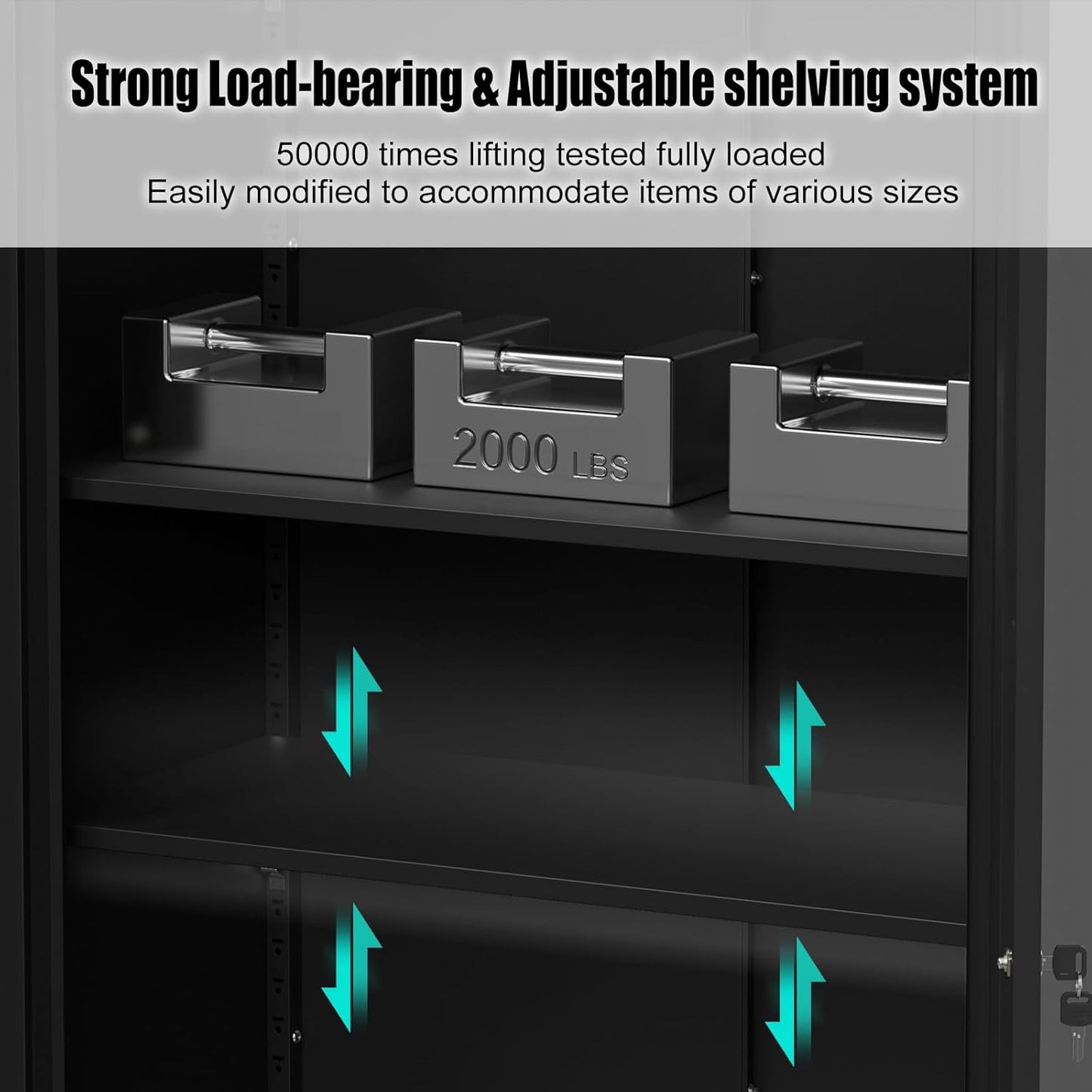 72" Metal Storage Cabinet with Doors and Shelves, Tall Garage Cabinets Lockable File Cabinet, Heavy-Duty Locker Cabinet Tool Cabinets for Garage, Office, Home, Kitchen (Black)