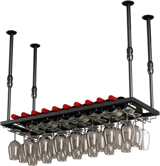 Wine Stemware Holder Metal Wine Glasses Hanger 24" ~ 79" Hanging Wine Glass Rack, Ceiling Bottle Racks Adjustable Height Space Saving Wine Glass - Wine Bottle Display Rack