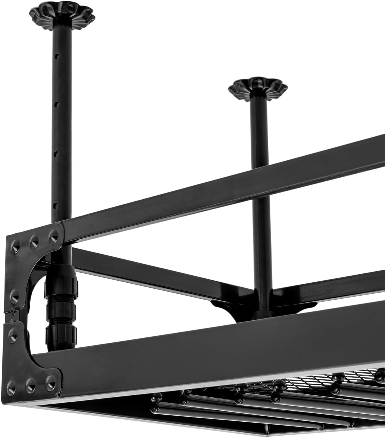 Ceiling Wine Glass Rack,40in Hanging Wine Rack With Mesh Shelf,Industrial Hanging Wine Bottle Holder,Height Adjustable Black Metal Ceiling Shelf For Bar Cafe Kitchen 40.55×14.96×7.09in, Black