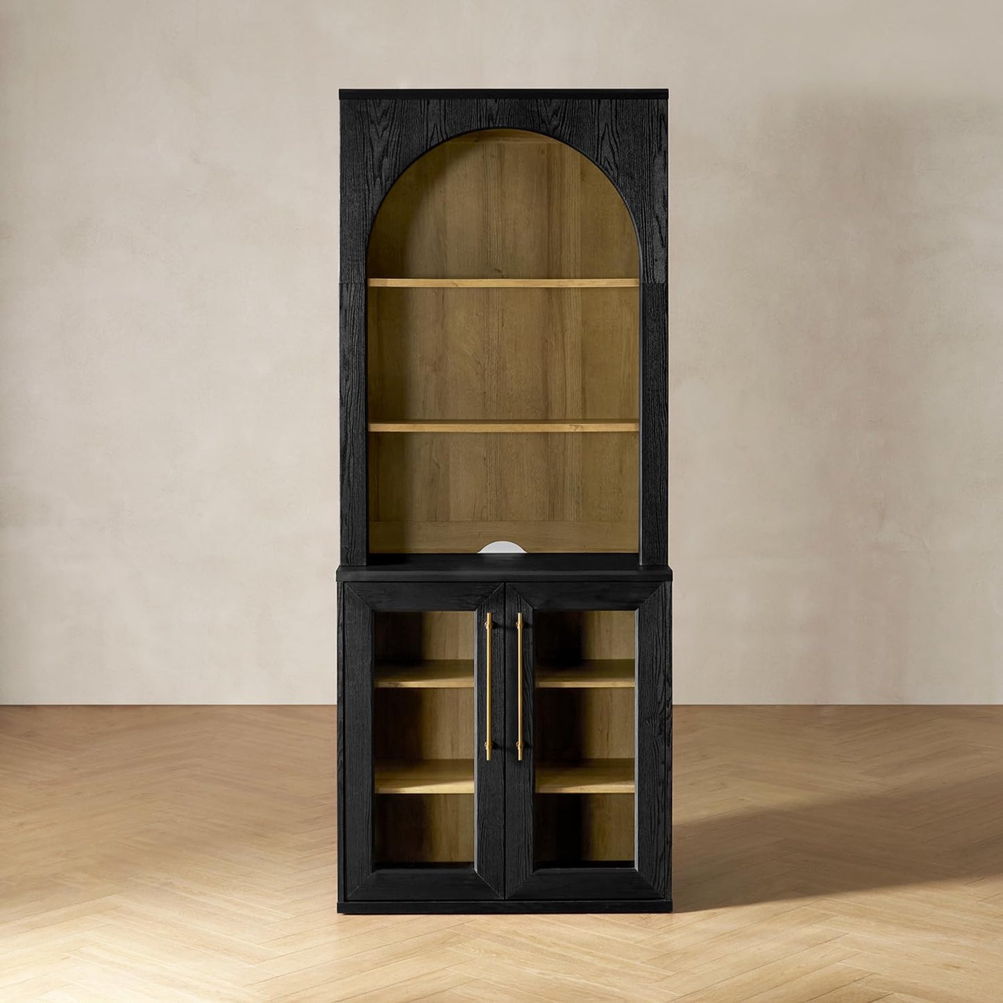 mopio Blake Storage Cabinet with Hutch, Sideboard Buffet Cabinet with Storage, Kitchen Pantry Organizer, Coffee Bar Station, Trophy Display Case with Door & Shelf for Living Room (White Oak Dresser)