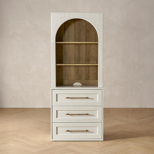 mopio Blake Storage Cabinet with Hutch, Sideboard Buffet Cabinet with Storage, Kitchen Pantry Organizer, Coffee Bar Station, Trophy Display Case with Door & Shelf for Living Room (White Oak Dresser)