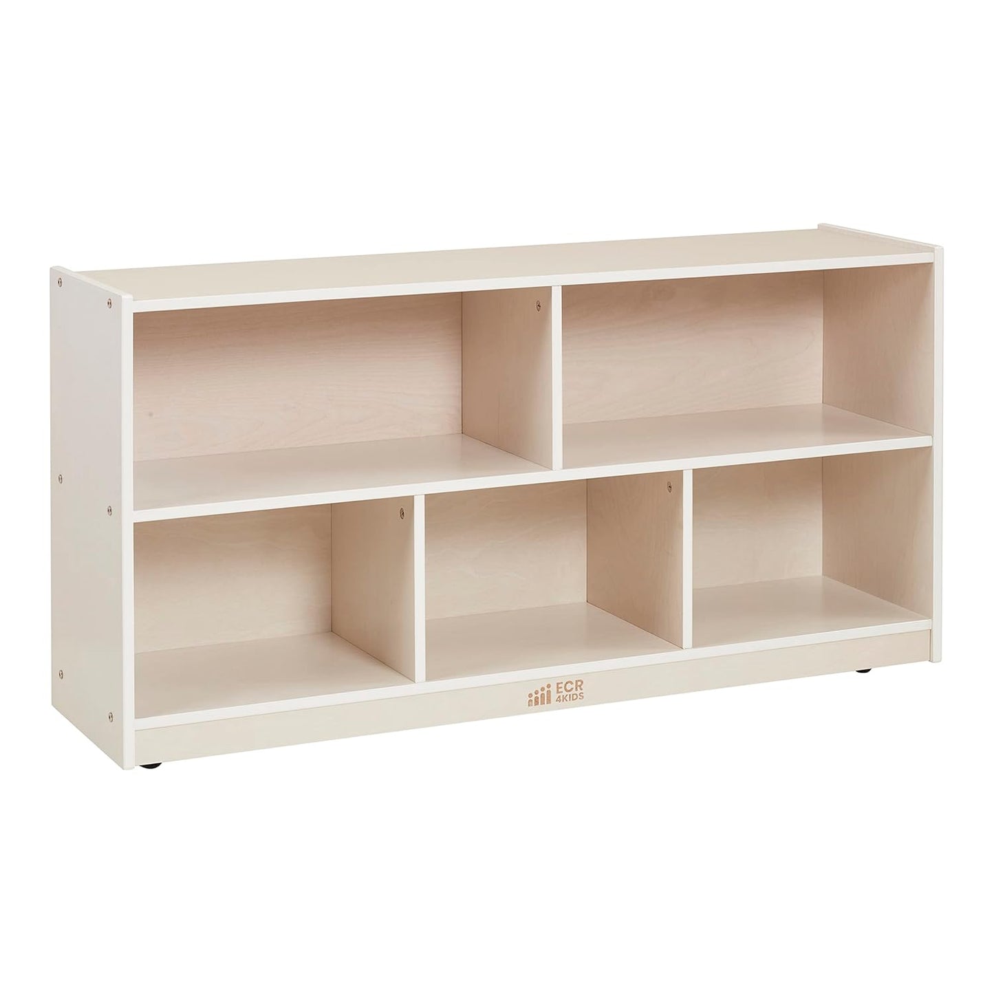 ECR4Kids 5-Compartment Mobile Storage Cabinet, 24in, Classroom Furniture, Natural
