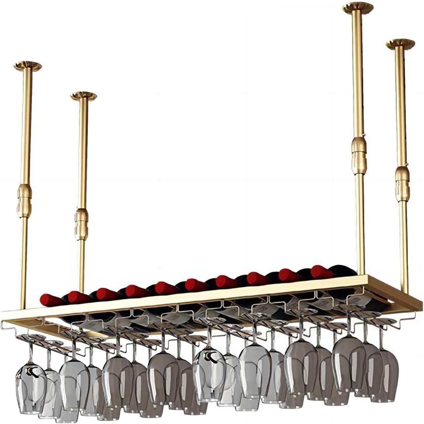 Wine Stemware Holder Metal Wine Glasses Hanger 24" ~ 79" Hanging Wine Glass Rack, Ceiling Bottle Racks Adjustable Height Space Saving Wine Glass - Wine Bottle Display Rack