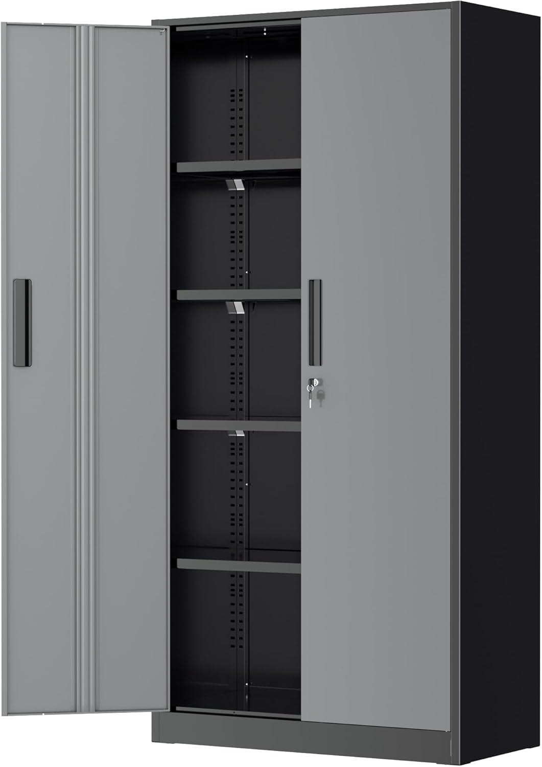 Greenvelly Metal Storage Cabinet with Lock, 72” Black Garage Storage Cabinet with Doors and Shelves, Tall Lockable File &Tool Cabinet for Home Office, Metal Classroom Cabinet Basement