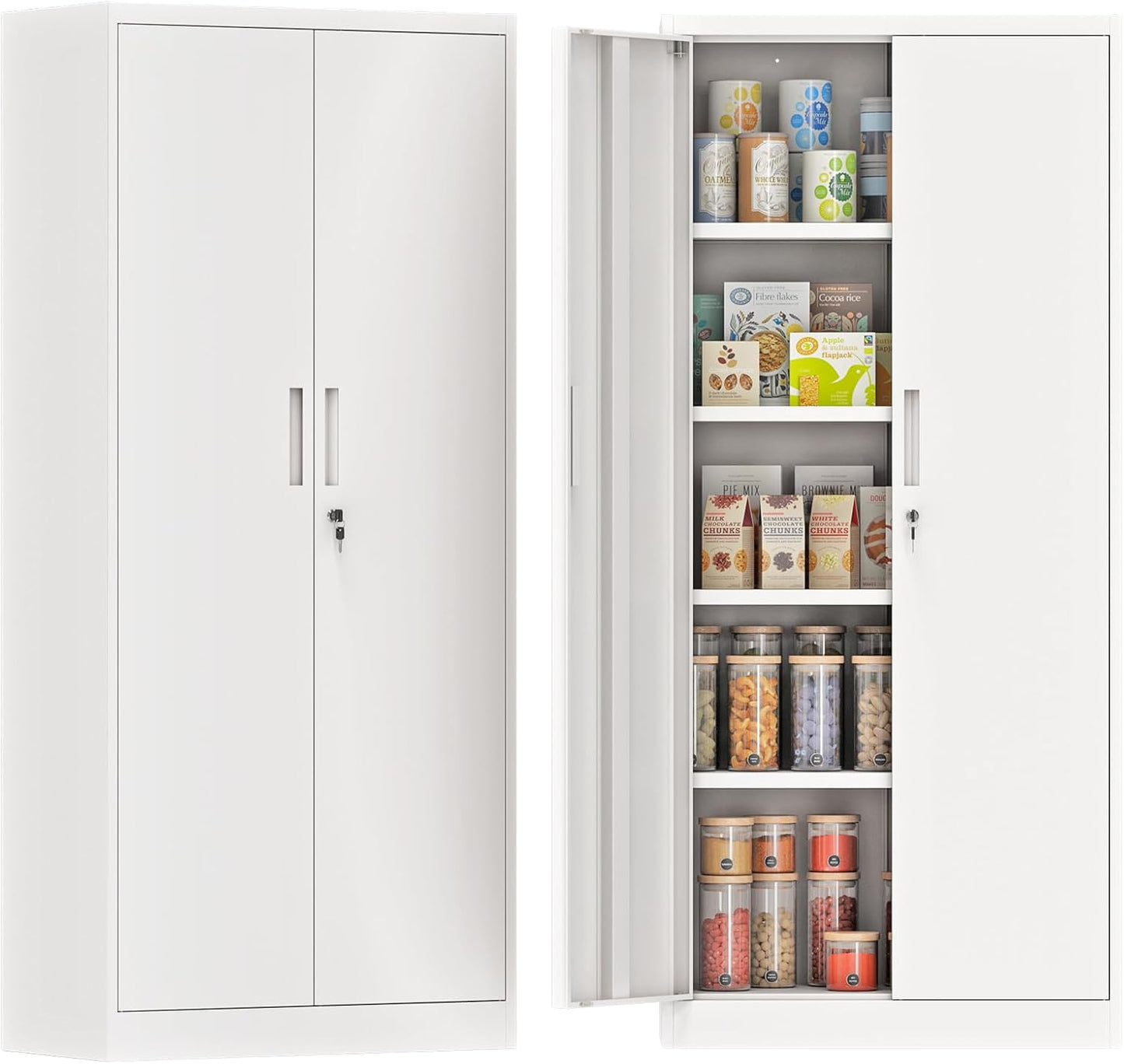 72" Metal Storage Cabinet with Doors and Shelves, Tall Garage Cabinets Lockable File Cabinet, Heavy-Duty Locker Cabinet Tool Cabinets for Garage, Office, Home, Kitchen (Black)