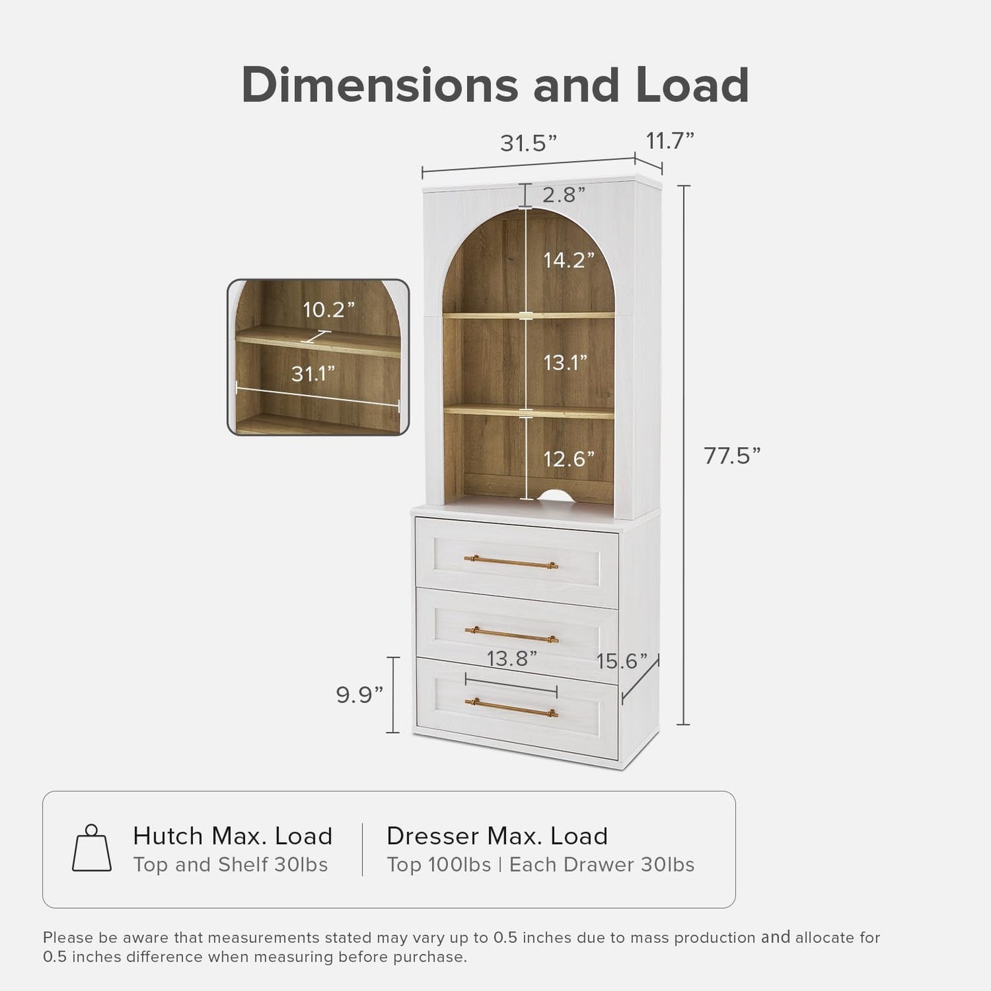 mopio Blake Storage Cabinet with Hutch, Sideboard Buffet Cabinet with Storage, Kitchen Pantry Organizer, Coffee Bar Station, Trophy Display Case with Door & Shelf for Living Room (White Oak Dresser)