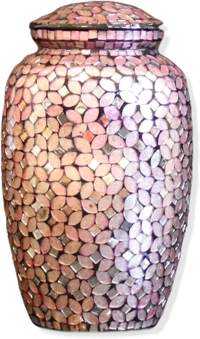 Mosaic Glass Cremation Urn - Hand Made Funeral Urn for Human Ashes - Large Adult Size Burial Urn - Hand Applied Individual Tiles Create a one of a Kind Work of Art - 200 cu in (Blue)