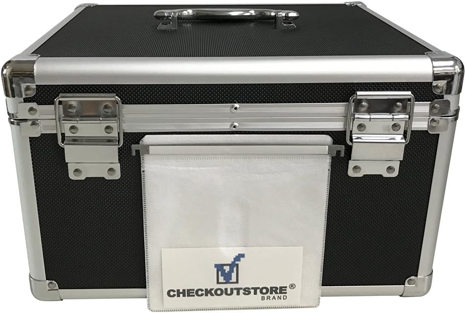 CheckOutStore (1) Aluminum CD/DVD Media Hanging Sleeves Storage Box (Black/Holds 300 Discs)