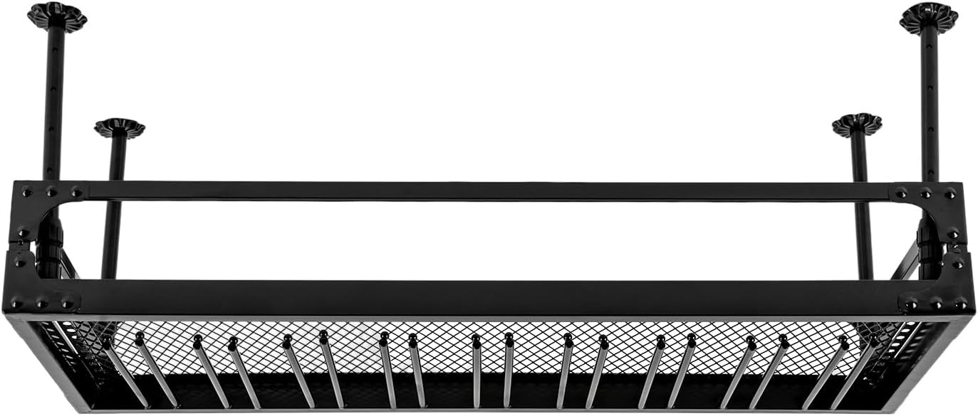 Ceiling Wine Glass Rack,40in Hanging Wine Rack With Mesh Shelf,Industrial Hanging Wine Bottle Holder,Height Adjustable Black Metal Ceiling Shelf For Bar Cafe Kitchen 40.55×14.96×7.09in, Black