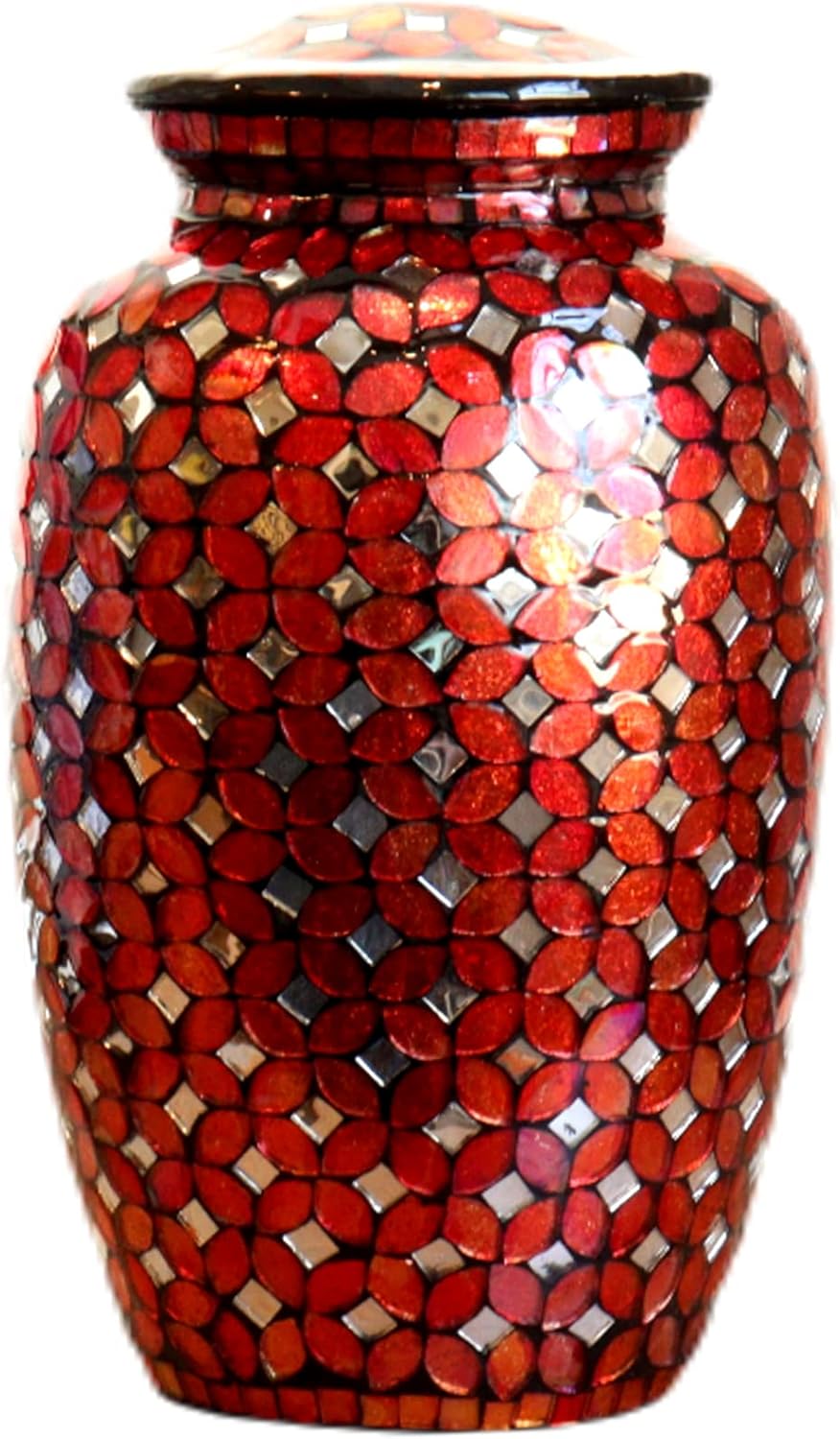 Mosaic Glass Cremation Urn - Hand Made Funeral Urn for Human Ashes - Large Adult Size Burial Urn - Hand Applied Individual Tiles Create a one of a Kind Work of Art - 200 cu in (Blue)