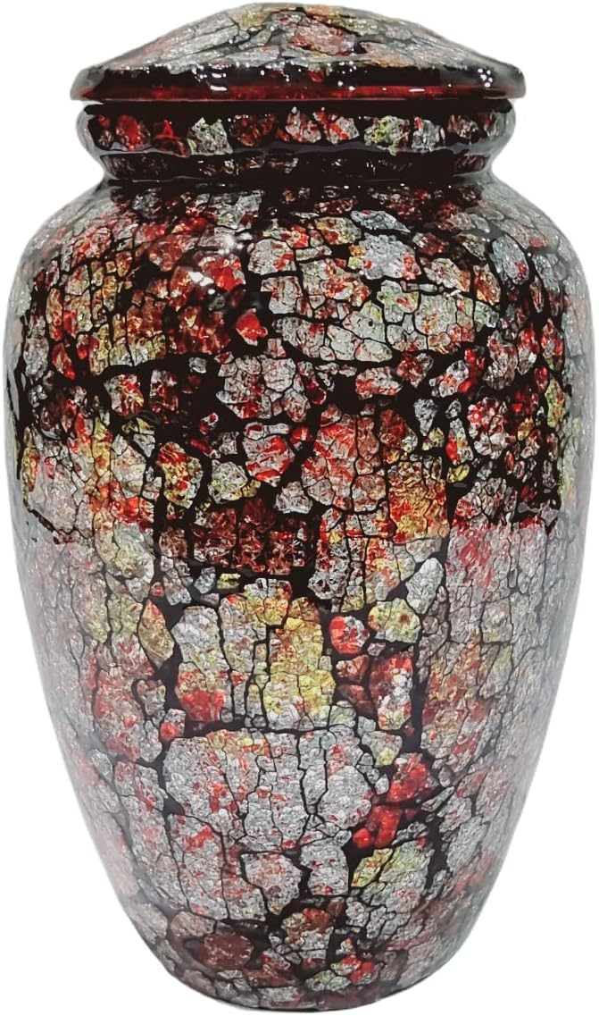 Mosaic Glass Cremation Urn - Hand Made Funeral Urn for Human Ashes - Large Adult Size Burial Urn - Hand Applied Individual Tiles Create a one of a Kind Work of Art - 200 cu in (Blue)