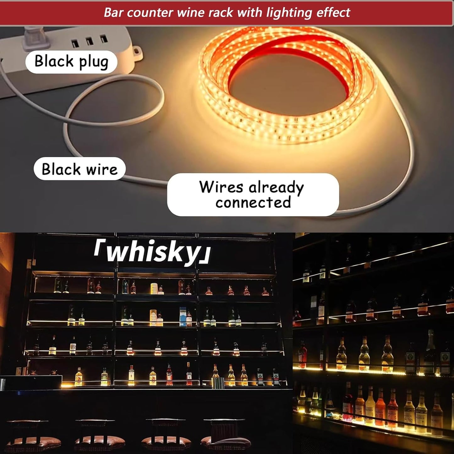71in Wall-Mounted Metal Wine Rack with LED Lights 3-Tier Floating Bar Shelves with Wine Glass Rack Large Wine Bottle Display Rack Hanging Shelf, for Home Bar Dining Room Decorative (Gold, 180cm/71in)