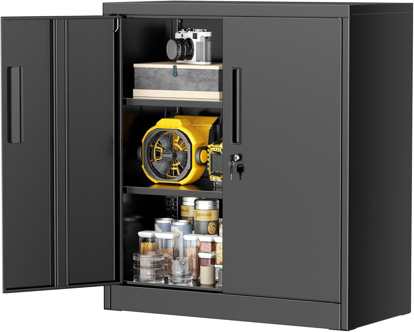 Greenvelly Metal Storage Cabinet with Lock, 72” Black Garage Storage Cabinet with Doors and Shelves, Tall Lockable File &Tool Cabinet for Home Office, Metal Classroom Cabinet Basement