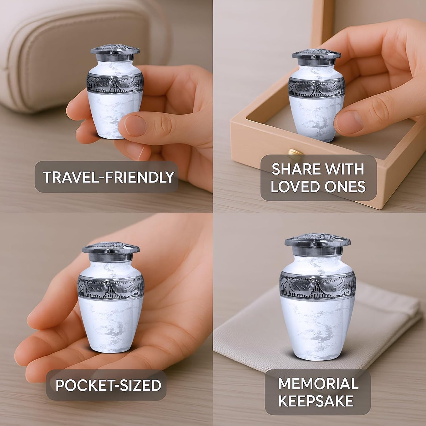 Family Tribute White Marble Cremation Urn for Ashes Set – Beautiful Large Funeral Urn for Adult (220lbs) with 4 Small Keepsake Urns & 2 Memorial Ash Necklaces to Honor Your Loved Ones with Elegance