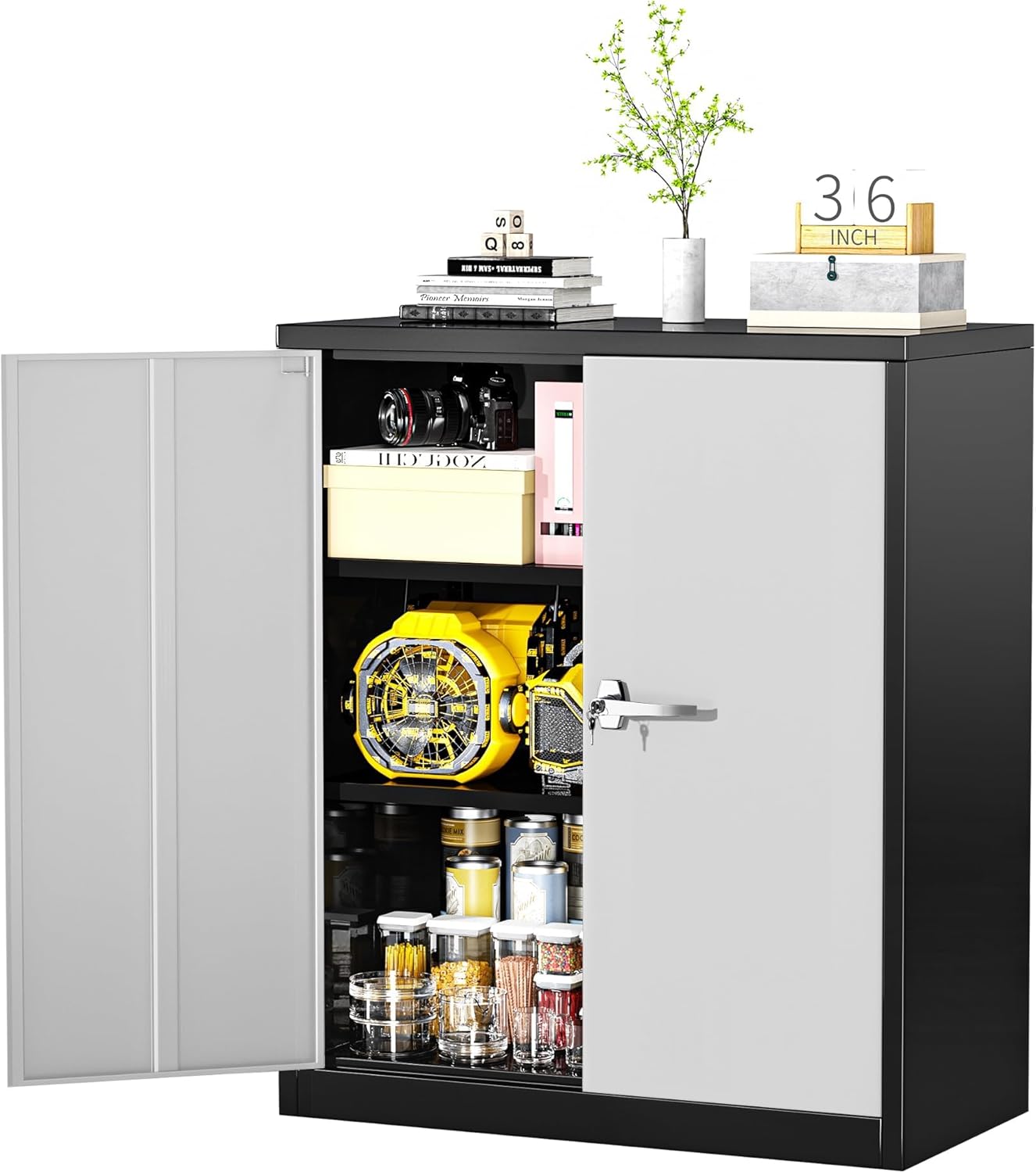 Greenvelly Metal Storage Cabinet with Lock, 72” Black Garage Storage Cabinet with Doors and Shelves, Tall Lockable File &Tool Cabinet for Home Office, Metal Classroom Cabinet Basement