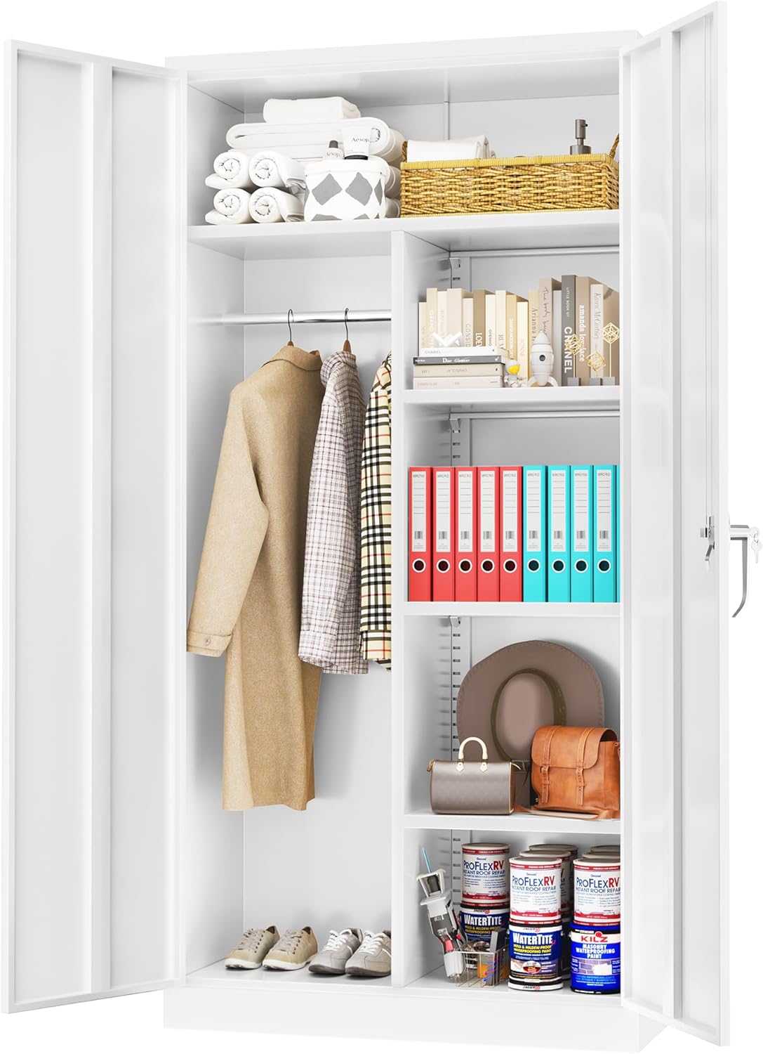 Greenvelly Metal Storage Cabinet with Lock, 72” Black Garage Storage Cabinet with Doors and Shelves, Tall Lockable File &Tool Cabinet for Home Office, Metal Classroom Cabinet Basement