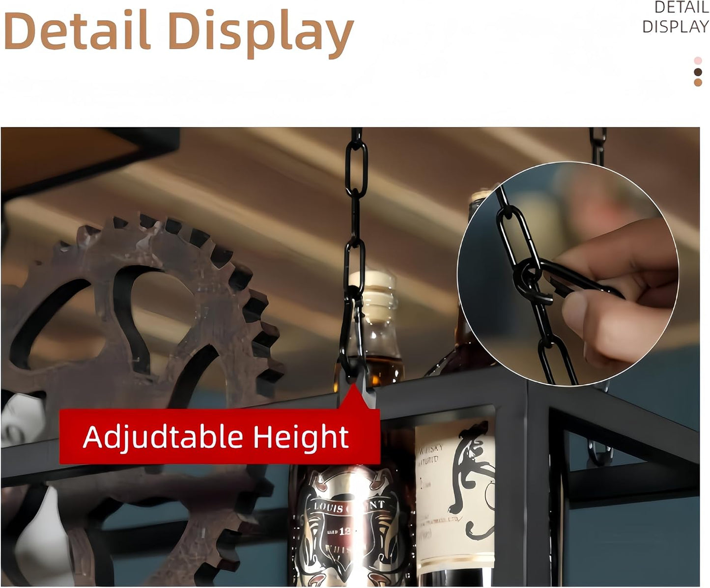 31 Inch Ceiling Wine Glass Rack, Hanging Wine Rack with Glass Holder and Shelf, Industrial Hanging Wine Bottle Holder, Black Metal Ceiling Shelf for Bar Cafe Kitchen