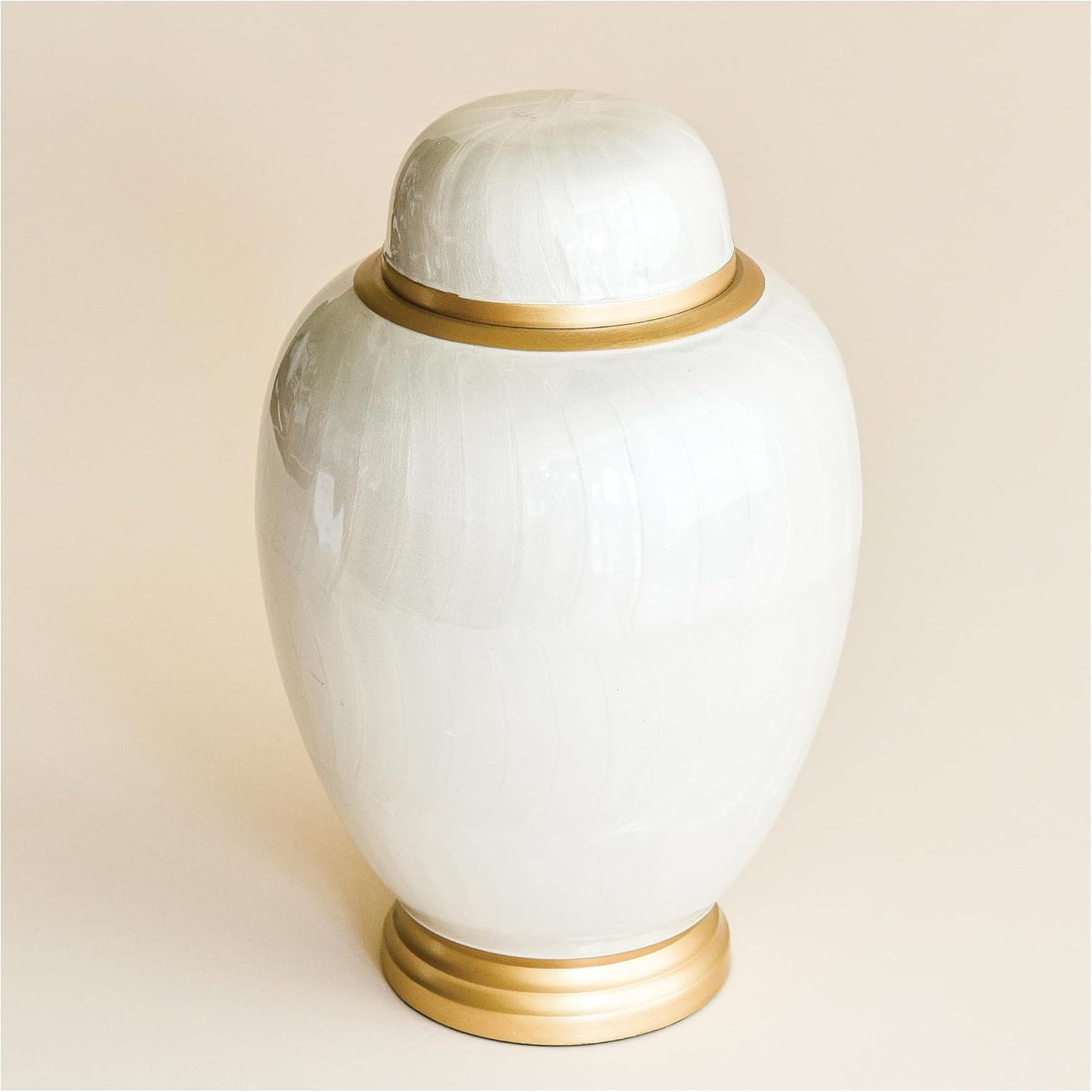AspenStudio White Pearl Cremation Urn in Oval Shape for Human Cremation Ashes Handcrafted Funeral Memorial Urn