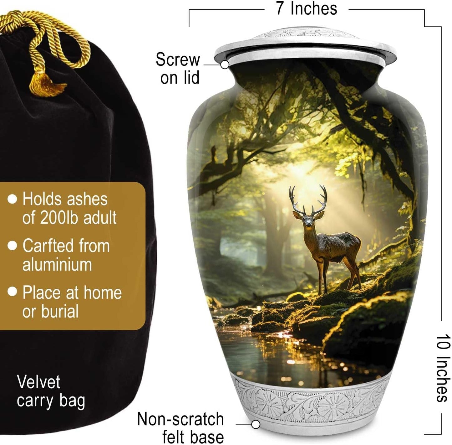 Deer Forest Urn for Human Ashes | Large Handcrafted Funeral Memorial | Decorative Cremation Urn for Women and Men