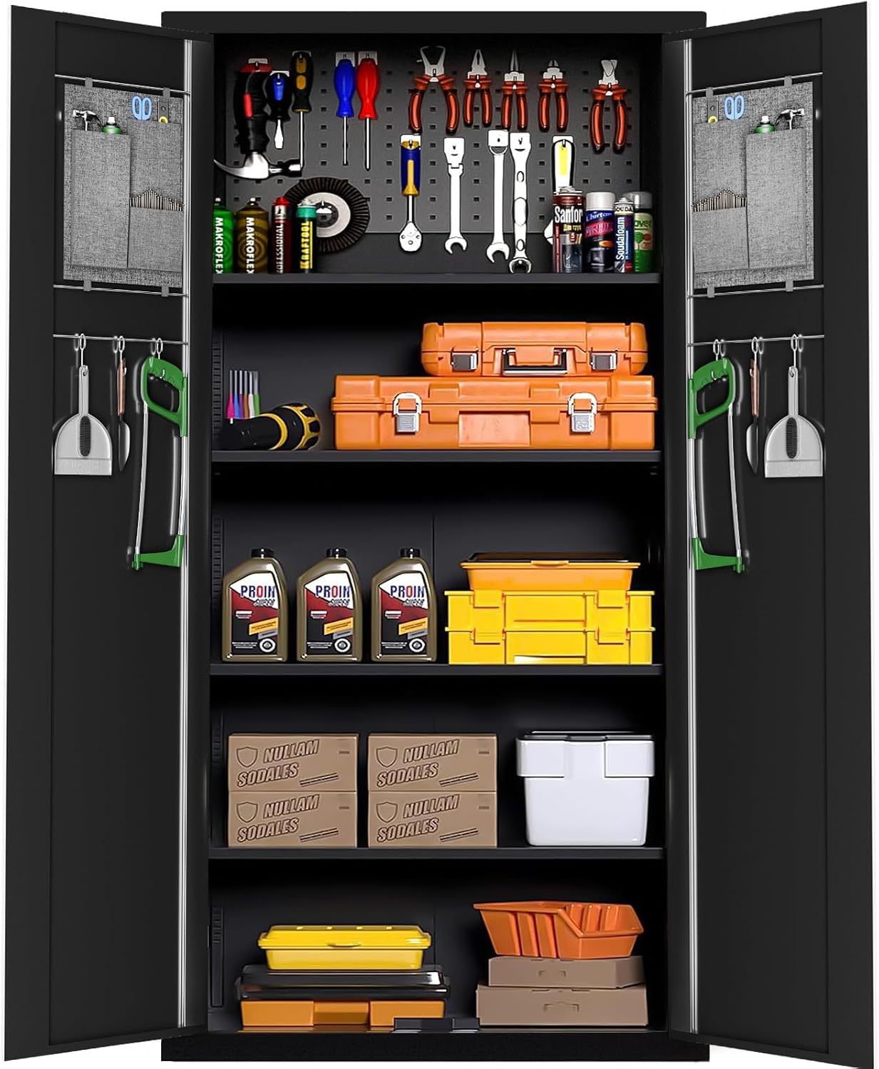 Greenvelly Metal Storage Cabinet with Lock, 72” Black Garage Storage Cabinet with Doors and Shelves, Tall Lockable File &Tool Cabinet for Home Office, Metal Classroom Cabinet Basement