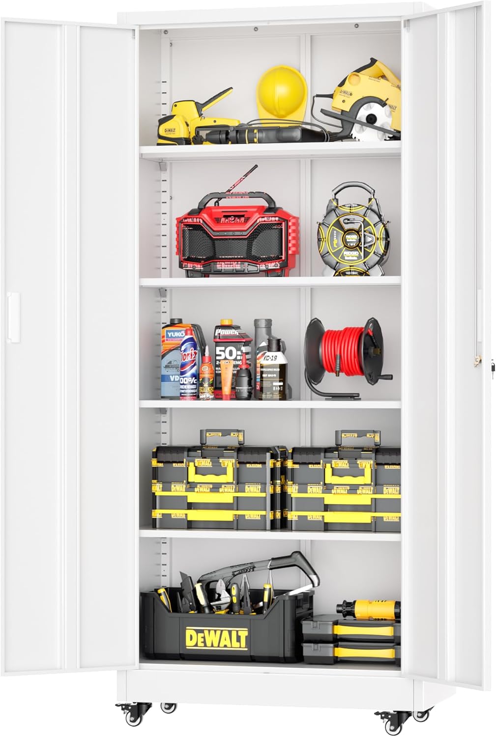 Greenvelly Metal Storage Cabinet with Lock, 72” Black Garage Storage Cabinet with Doors and Shelves, Tall Lockable File &Tool Cabinet for Home Office, Metal Classroom Cabinet Basement