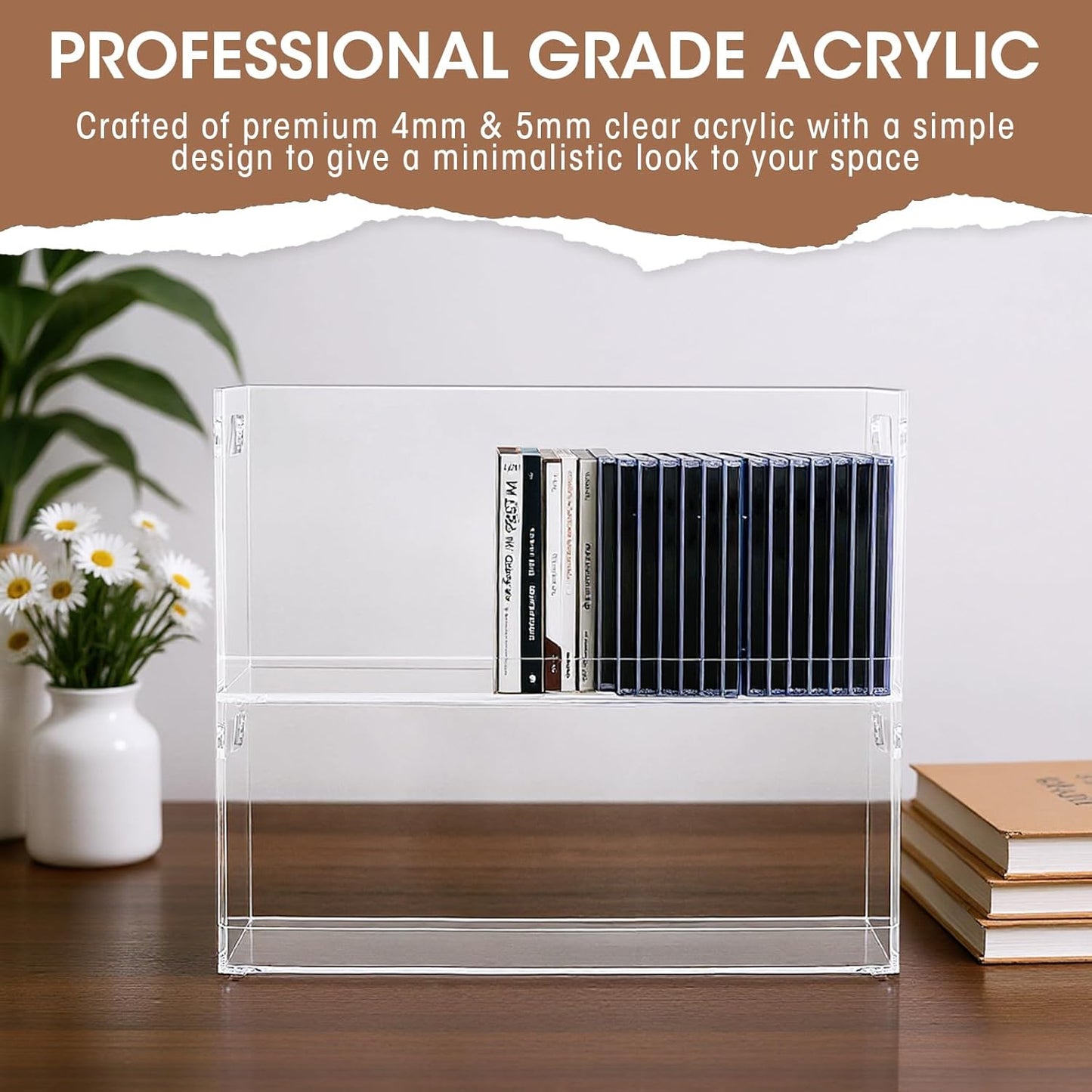 2 Pcs Acrylic Cd Storage Box, Clear Acrylic Stackable Cd Holder Racks with Cutout Carrying Handles, Organizer Shelf for Media, Movie Cases, Dvds Organizer