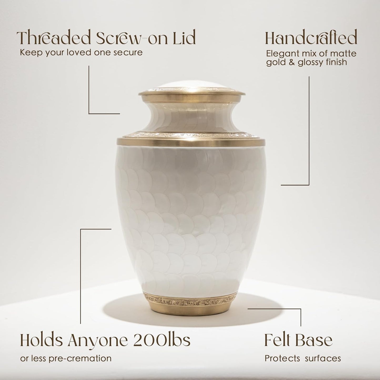 Cremation Urn for Human Ashes – Adult Brass Urn for Men or Women up to 200lbs – Handcrafted Memorial Burial Container – Suitable for Funeral or Display