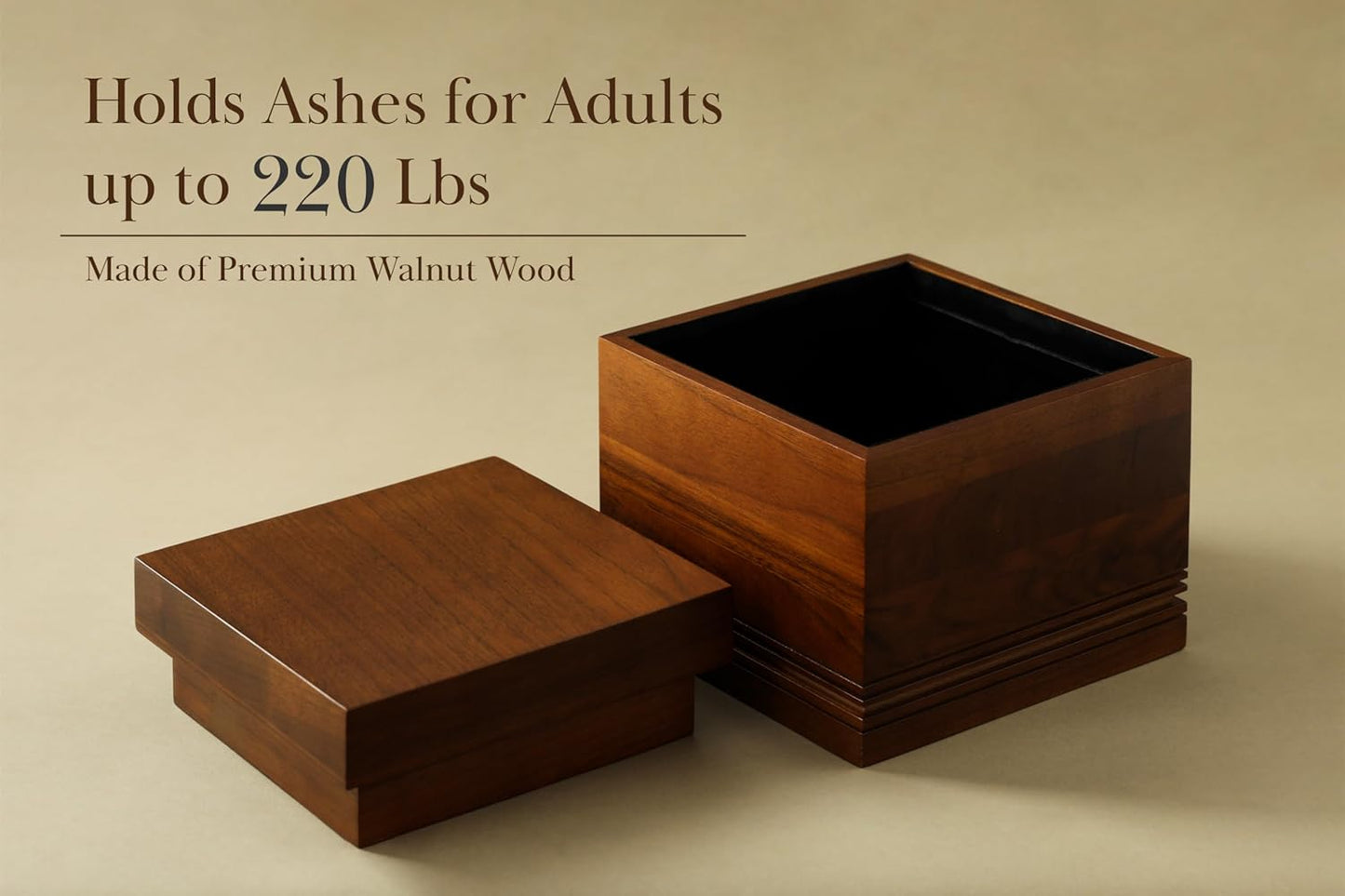Handcrafted Walnut Wooden Urn for Human Ashes Adult, Walnut Wooden Decorative Urn for Adult Ashes Male & Female, Up to 220 Lbs