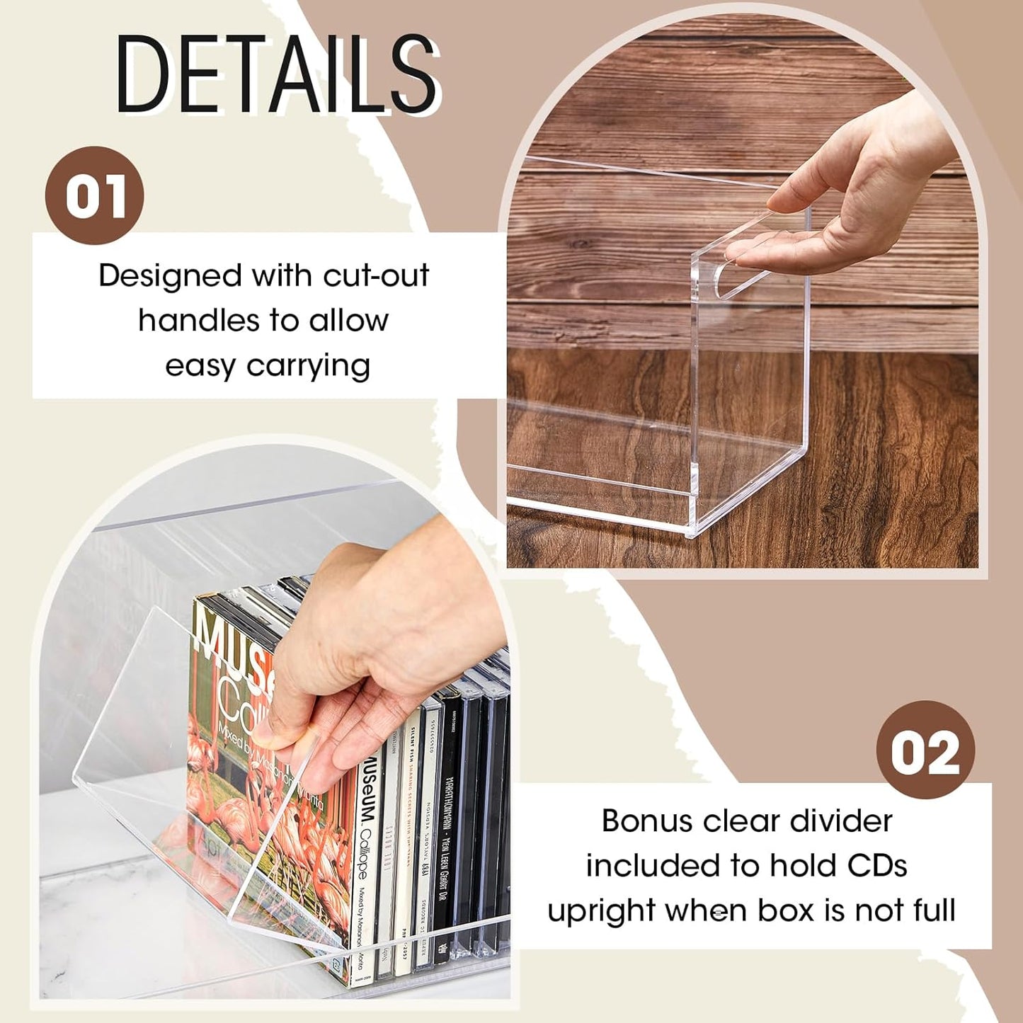 2 Pcs Acrylic Cd Storage Box, Clear Acrylic Stackable Cd Holder Racks with Cutout Carrying Handles, Organizer Shelf for Media, Movie Cases, Dvds Organizer