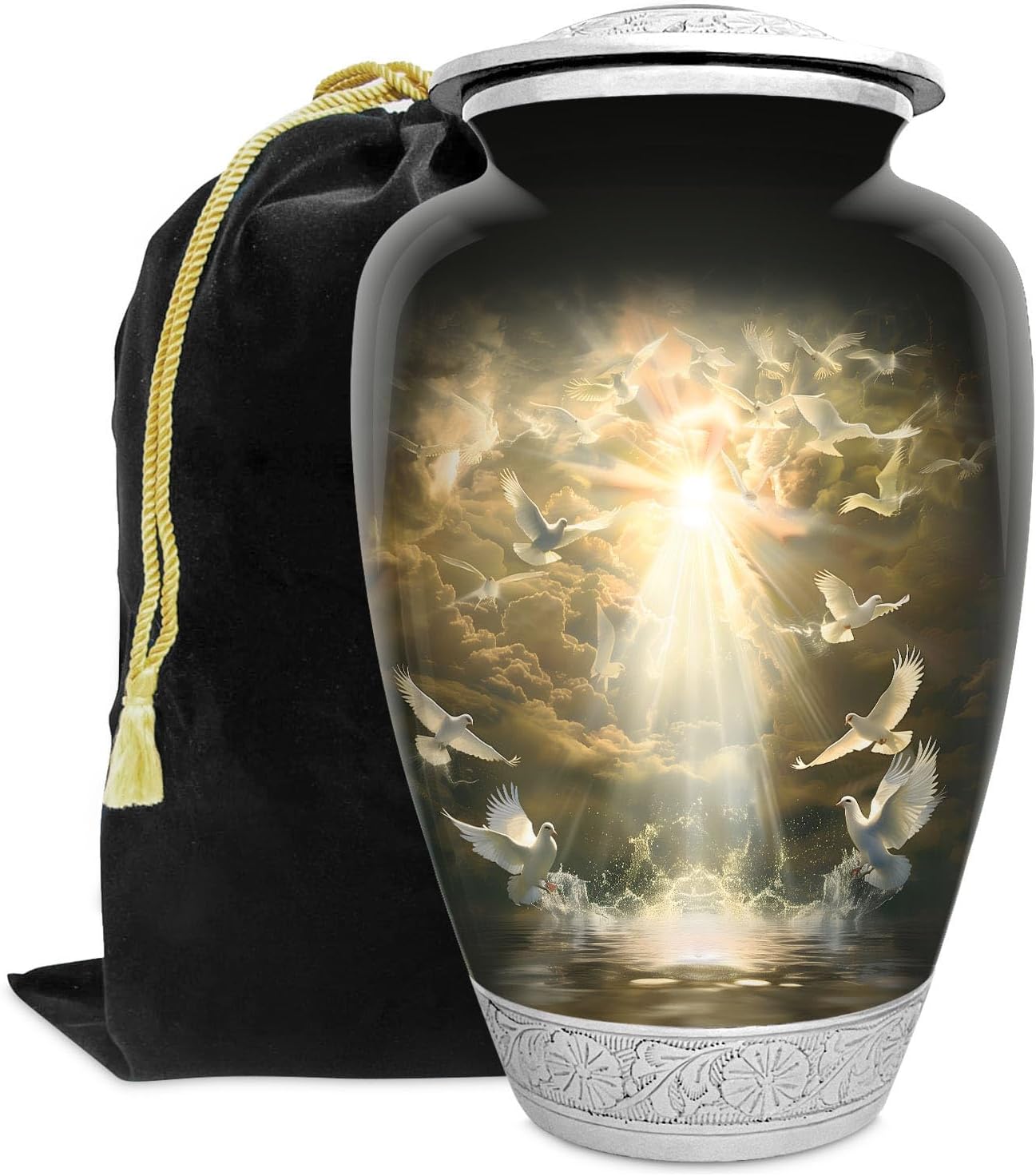 Deer Forest Urn for Human Ashes | Large Handcrafted Funeral Memorial | Decorative Cremation Urn for Women and Men
