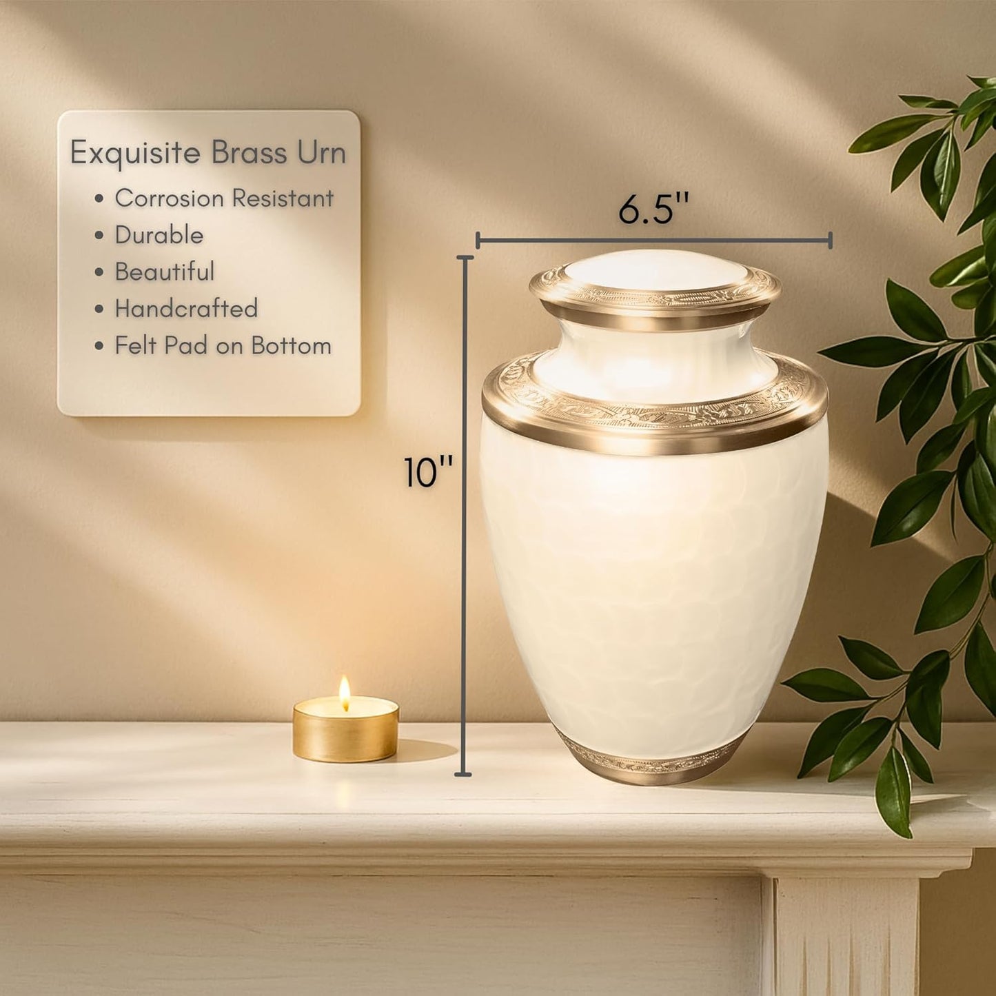 Cremation Urn for Human Ashes – Adult Brass Urn for Men or Women up to 200lbs – Handcrafted Memorial Burial Container – Suitable for Funeral or Display