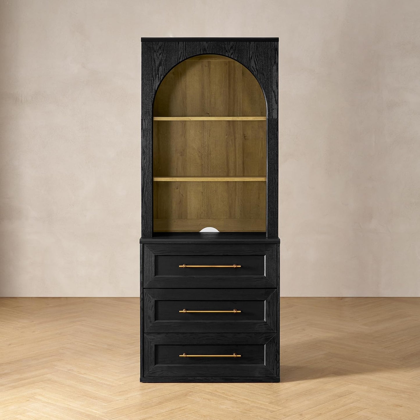 mopio Blake Storage Cabinet with Hutch, Sideboard Buffet Cabinet with Storage, Kitchen Pantry Organizer, Coffee Bar Station, Trophy Display Case with Door & Shelf for Living Room (White Oak Dresser)