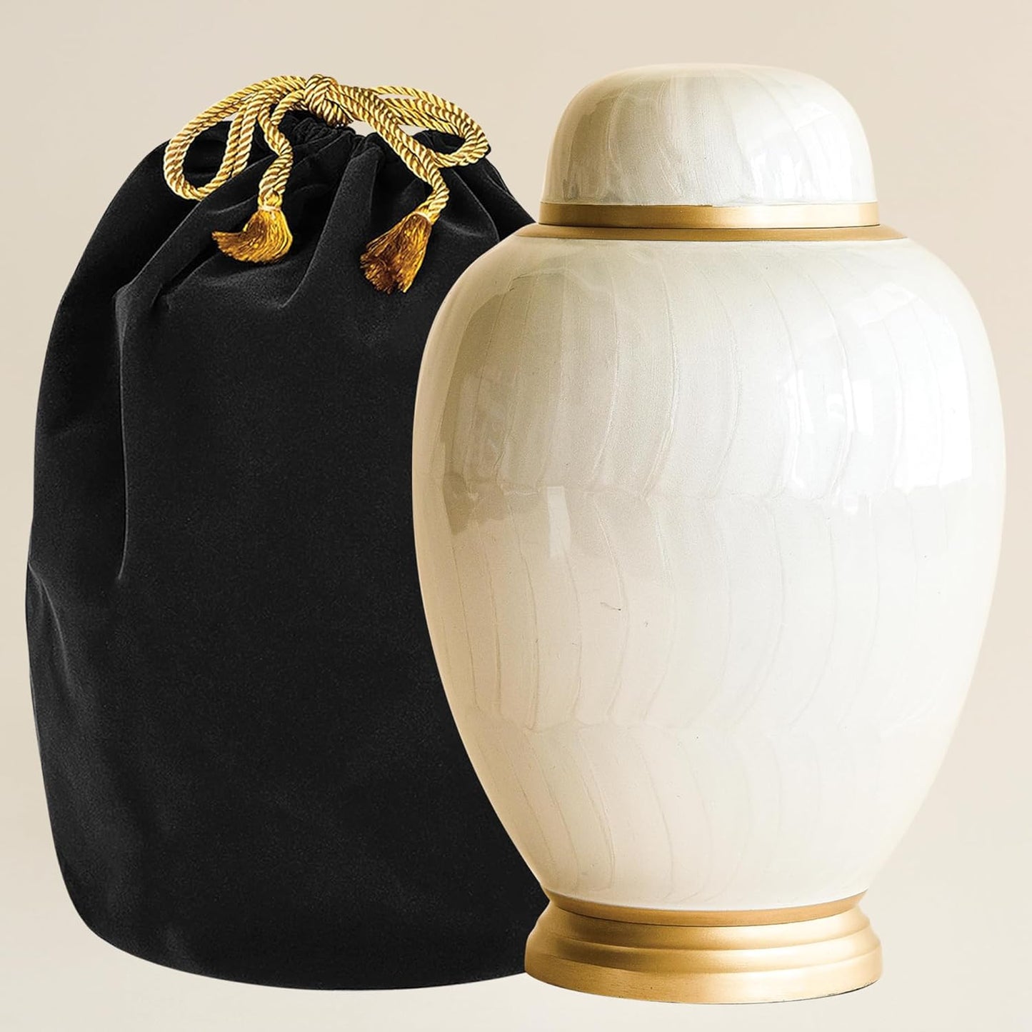 AspenStudio White Pearl Cremation Urn in Oval Shape for Human Cremation Ashes Handcrafted Funeral Memorial Urn