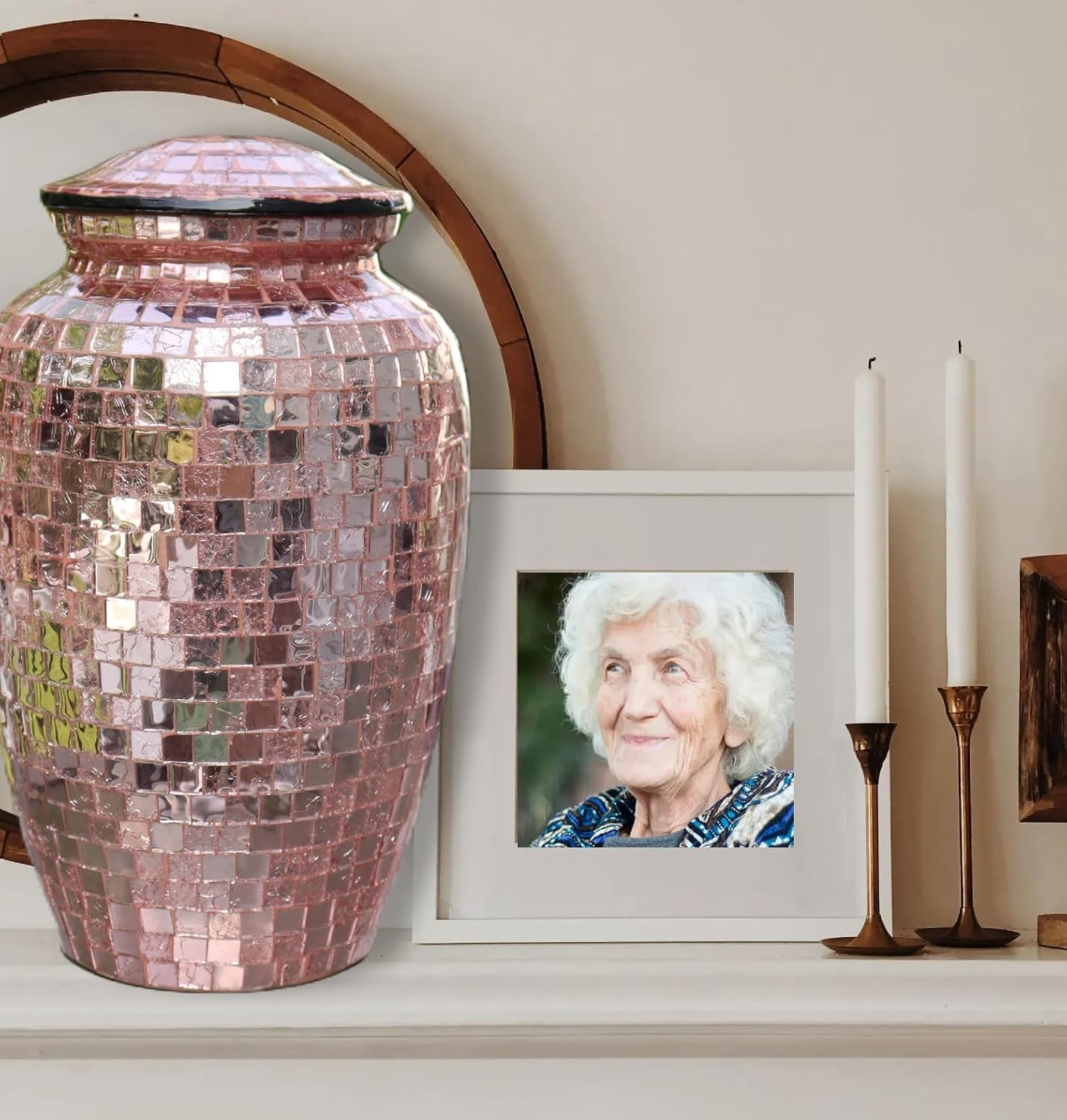 Mosaic Glass Cremation Urn - Hand Made Funeral Urn for Human Ashes - Large Adult Size Burial Urn - Hand Applied Individual Tiles Create a one of a Kind Work of Art - 200 cu in (Blue)