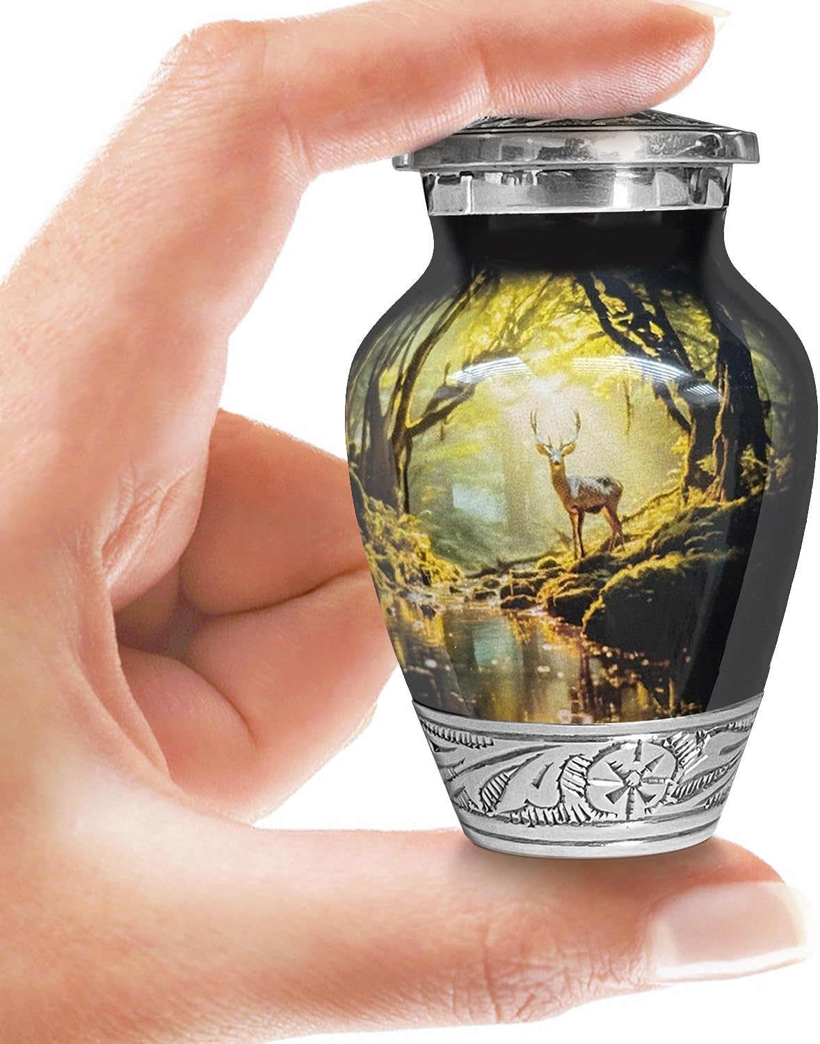 Deer Forest Urn for Human Ashes | Large Handcrafted Funeral Memorial | Decorative Cremation Urn for Women and Men