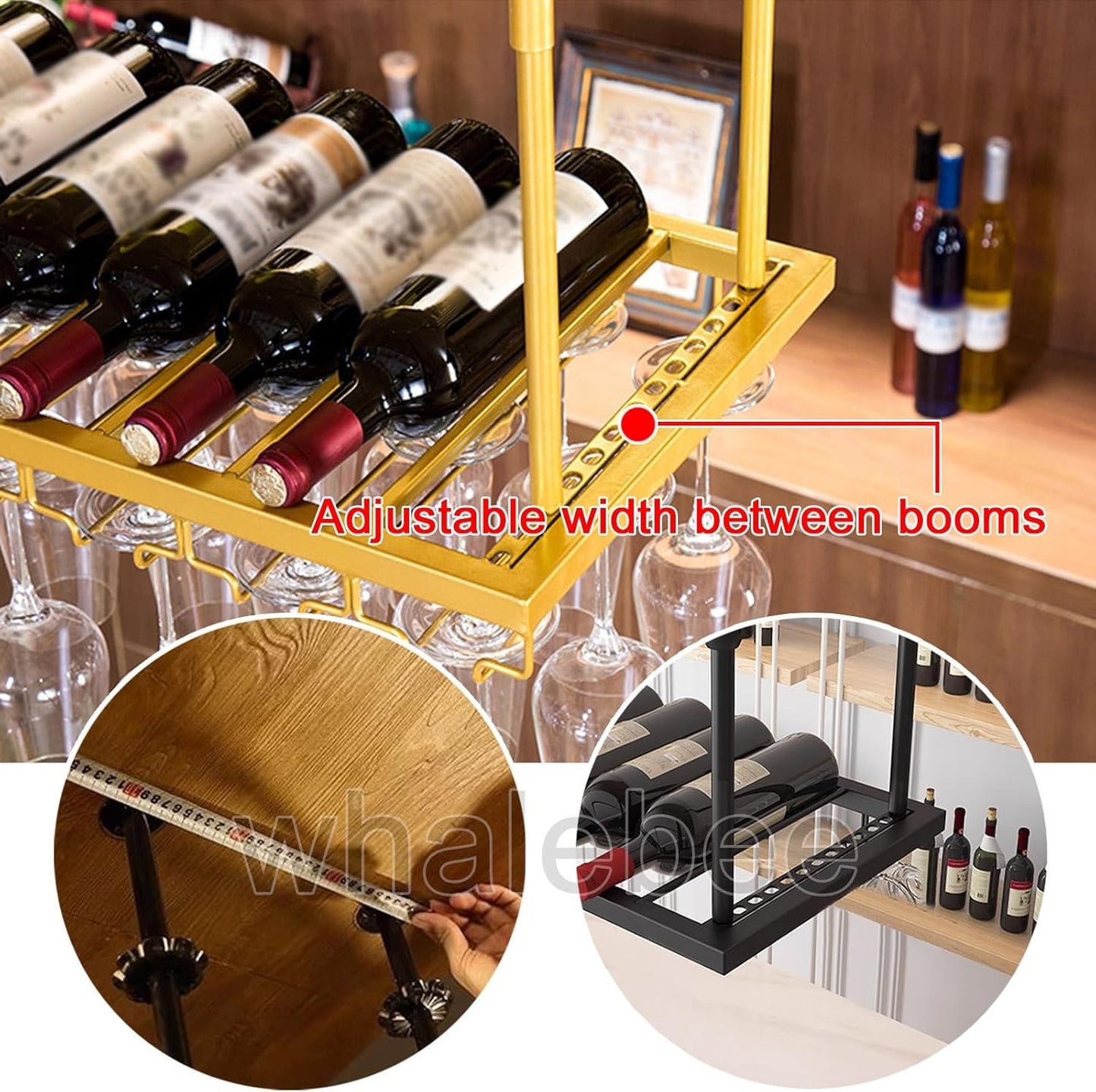 Wine Stemware Holder Metal Wine Glasses Hanger 24" ~ 79" Hanging Wine Glass Rack, Ceiling Bottle Racks Adjustable Height Space Saving Wine Glass - Wine Bottle Display Rack