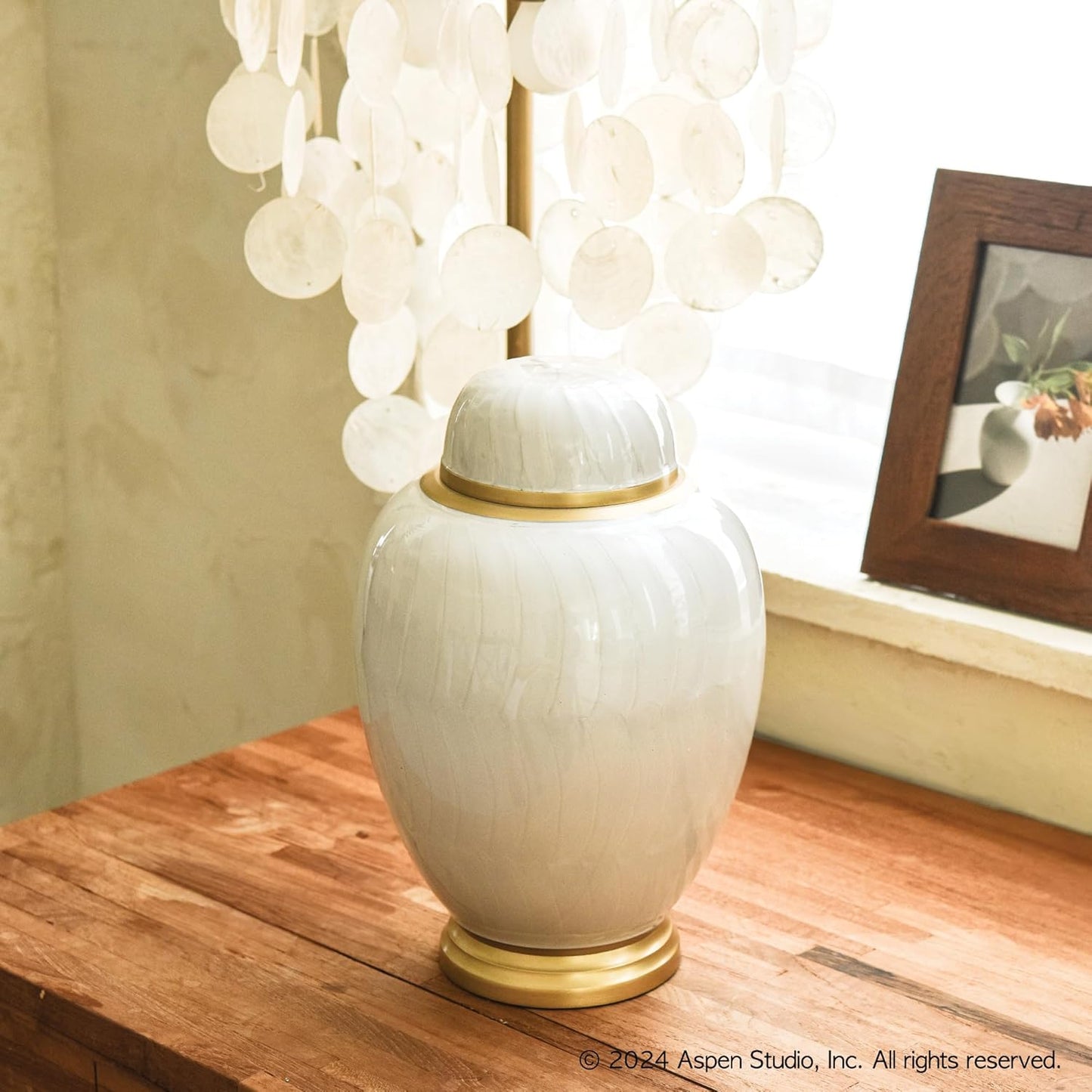 AspenStudio White Pearl Cremation Urn in Oval Shape for Human Cremation Ashes Handcrafted Funeral Memorial Urn