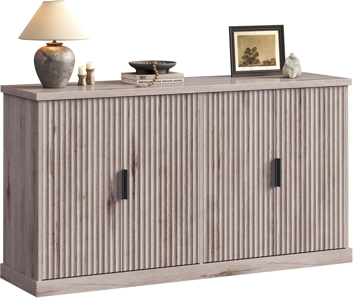 VASAGLE MAXE Collection - Transitional Buffet Cabinet, Console Cabinet, Sideboard with Adjustable Shelves, Fluted Doors, Buffet Table, Kitchen Pantry, Oak Beige UBBK382Y01S
