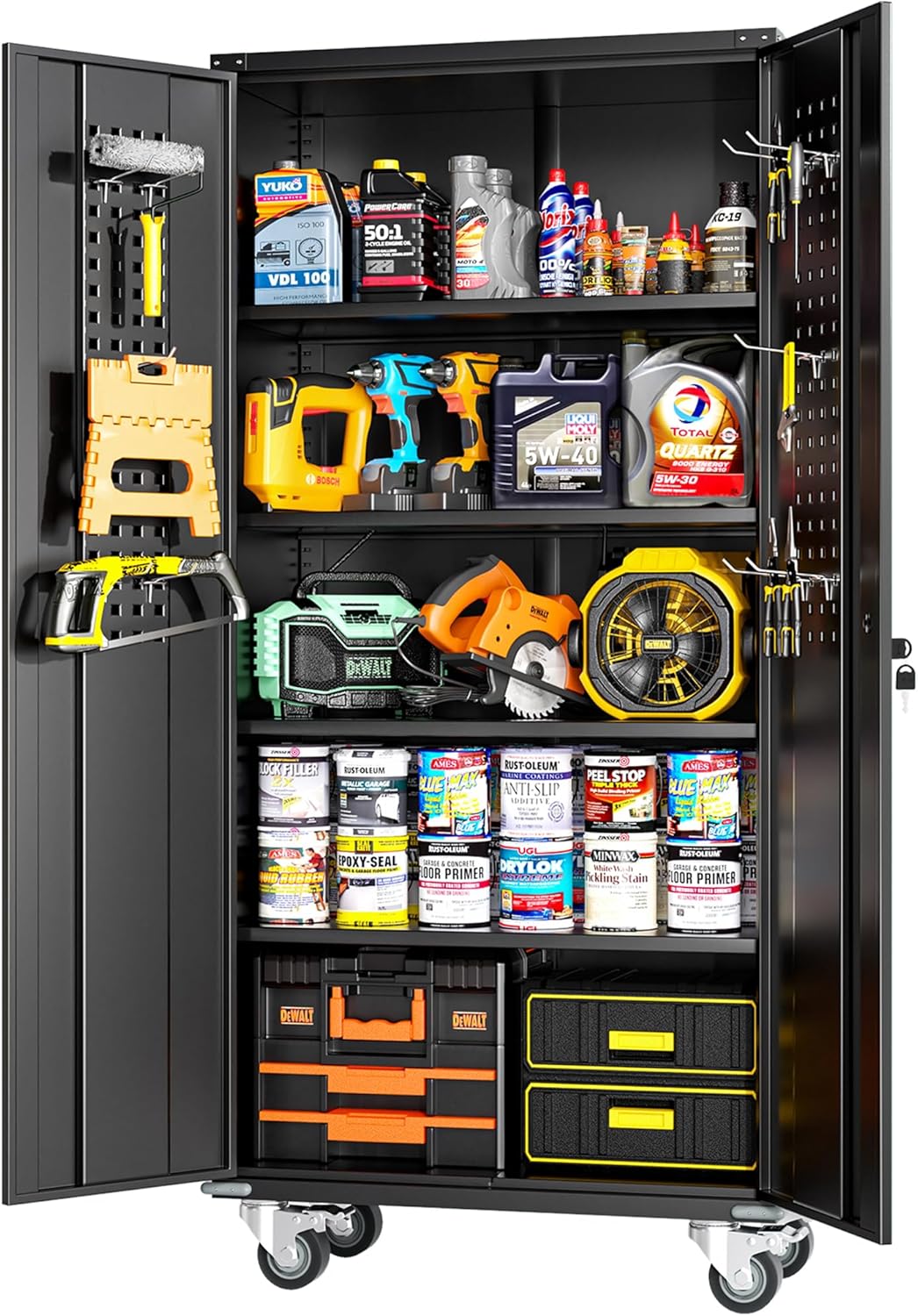 Greenvelly Metal Storage Cabinet with Lock, 72” Black Garage Storage Cabinet with Doors and Shelves, Tall Lockable File &Tool Cabinet for Home Office, Metal Classroom Cabinet Basement