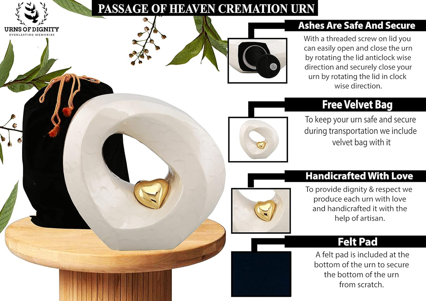 Passage of Heaven Adult Cremation Urns for Human Ashes - Decorative Urns,Urns for Human Ashes Female & Male,Urns for Ashes Men & Women,Funeral Urn (Adult Non-Customize, White Gold)