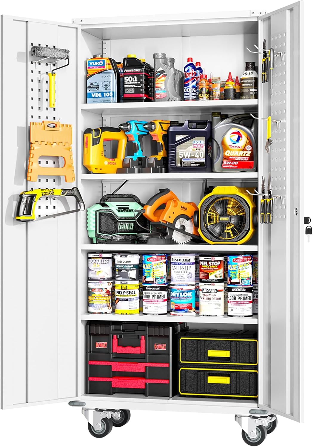 Greenvelly Metal Storage Cabinet with Lock, 72” Black Garage Storage Cabinet with Doors and Shelves, Tall Lockable File &Tool Cabinet for Home Office, Metal Classroom Cabinet Basement