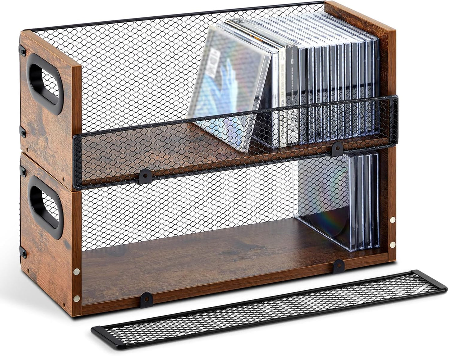 Geelin 2 Pcs Wooden Cd Storage Box Holder Racks Retro Cassette Tape Display Stand with Carrying Handles, Organizer Shelf for Movie Cases, Dvds, Cd Organizer Can Store up to 36 Pcs