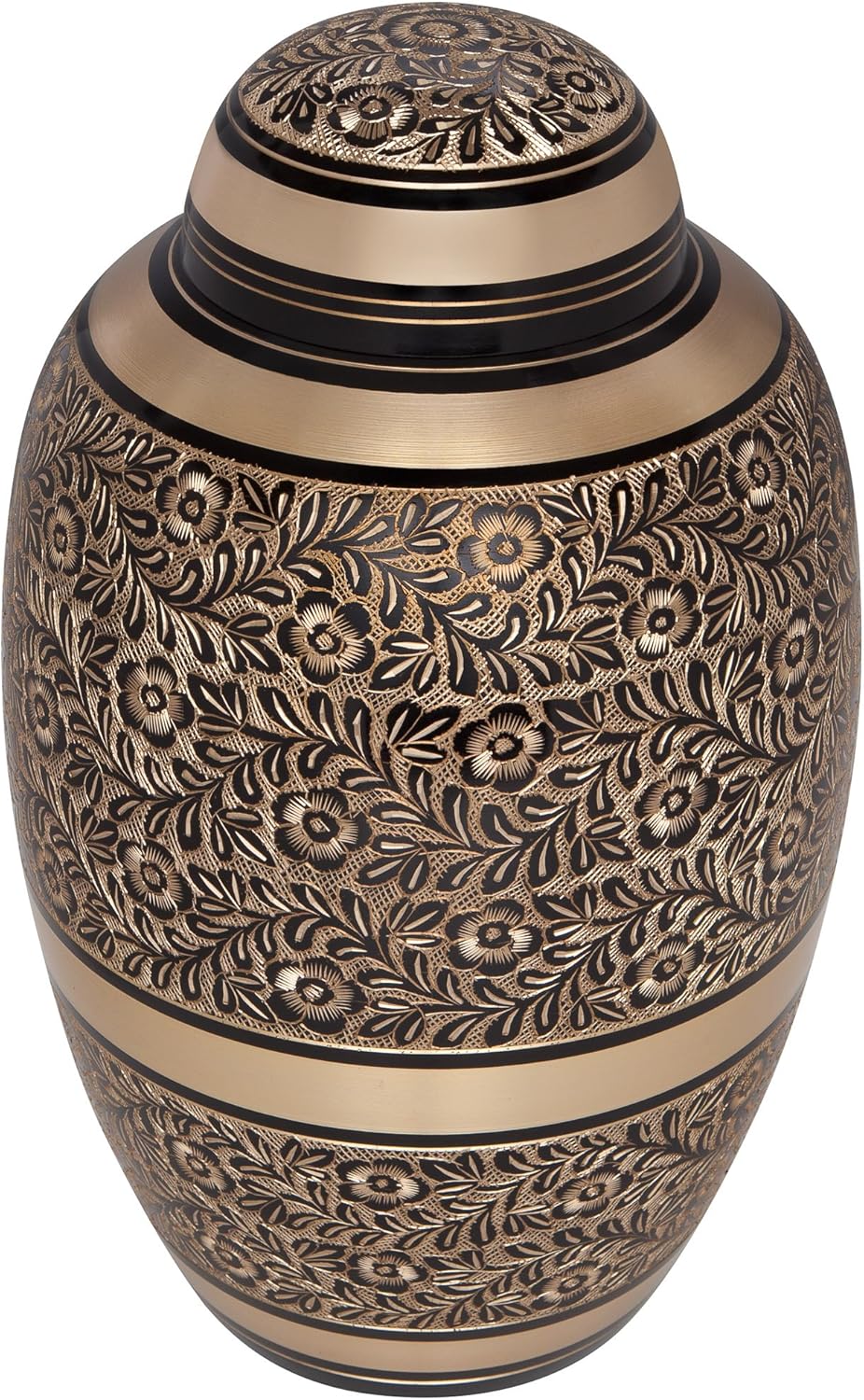Black and Gold Funeral Cremation Urn for Human Ashes by Liliane - Hand Made in Brass - Suitable for Cemetery Burial or Niche - Large Size fits Remains of Adults up to 200 lbs - Serenita