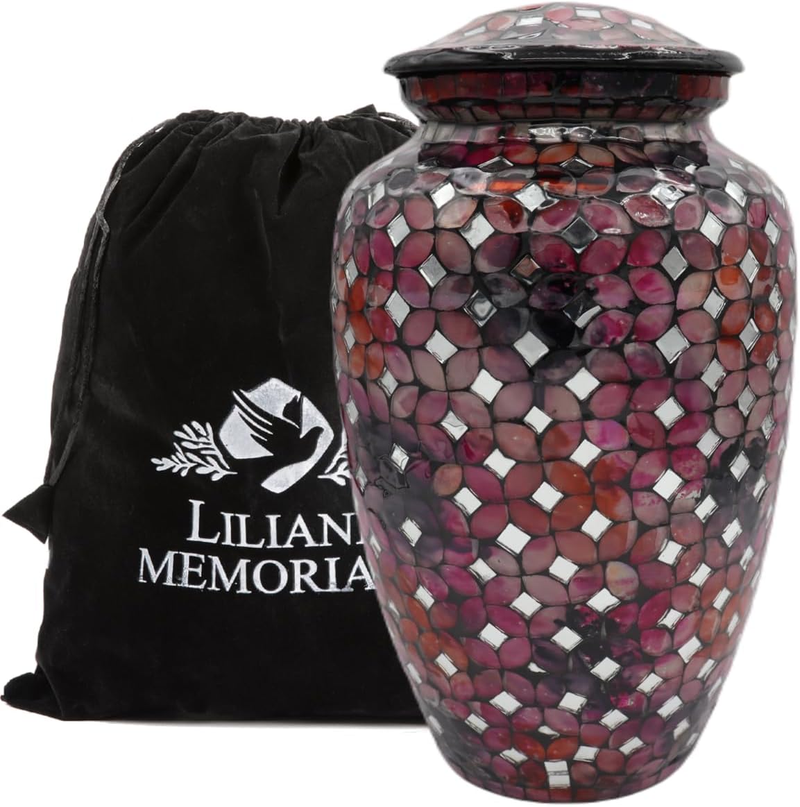 Mosaic Glass Cremation Urn - Hand Made Funeral Urn for Human Ashes - Large Adult Size Burial Urn - Hand Applied Individual Tiles Create a one of a Kind Work of Art - 200 cu in (Blue)